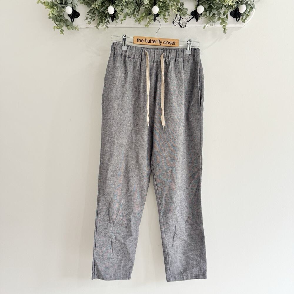 Nina Loca Made In Italy Linen Drawstring Pants Small Gray ZZ designer